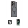 MARSİLYAN™- iPhone 15 Pro Max Kılıf Çekirdek Yansıma Prime - Şeffaf 360 Full Body Arka Koruyucu + PVD Metal Kamera Lens - GI