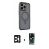 MARSİLYAN™- iPhone 15 Pro Max Kılıf Çekirdek Yansıma Prime - Şeffaf 360 Full Body Arka Koruyucu + PVD Metal Kamera Lens - SH