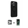 MARSİLYAN™- iPhone 15 Pro Max Kılıf Çekirdek Yansıma Prime - Şeffaf 360 Full Body Arka Koruyucu + PVD Metal Kamera Lens - GS
