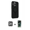 MARSİLYAN™- iPhone 15 Pro Max Kılıf Çekirdek Yansıma Prime - Şeffaf 360 Full Body Arka Koruyucu + PVD Metal Kamera Lens - SH