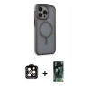 MARSİLYAN™- iPhone 15 Pro Max Kılıf Çekirdek Yansıma Prime - Şeffaf 360 Full Body Arka Koruyucu + PVD Metal Kamera Lens - TU