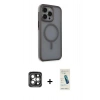 MARSİLYAN™- iPhone 15 Pro Max Kılıf Çekirdek Yansıma Prime - Şeffaf Pasifik Cam Ekran Koruyucu + PVD Metal Kamera Lens - GI