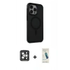 MARSİLYAN™- iPhone 15 Pro Max Kılıf Çekirdek Yansıma Prime - Şeffaf Pasifik Cam Ekran Koruyucu + PVD Metal Kamera Lens - GI
