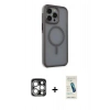 MARSİLYAN™- iPhone 15 Pro Max Kılıf Çekirdek Yansıma Prime - Şeffaf Pasifik Cam Ekran Koruyucu + PVD Metal Kamera Lens - GS
