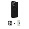 MARSİLYAN™- iPhone 15 Pro Max Kılıf Çekirdek Yansıma Prime - Şeffaf Pasifik Cam Ekran Koruyucu + PVD Metal Kamera Lens - GS
