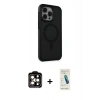 MARSİLYAN™- iPhone 15 Pro Max Kılıf Çekirdek Yansıma Prime - Şeffaf Pasifik Cam Ekran Koruyucu + PVD Metal Kamera Lens - TU