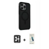 MARSİLYAN™- iPhone 15 Pro Max Kılıf Çekirdek Yansıma Prime - Şeffaf Pasifik Cam Ekran Koruyucu + PVD Metal Kamera Lens - SH