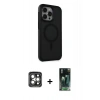 MARSİLYAN™- iPhone 15 Pro Max Kılıf Çekirdek Yansıma Prime - Siyah 360 Mat Full Body Arka Koruyucu + PVD Metal Kamera Lens - GI