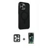 MARSİLYAN™- iPhone 15 Pro Max Kılıf Çekirdek Yansıma Prime - Siyah 360 Mat Full Body Arka Koruyucu + PVD Metal Kamera Lens - LT