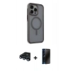 MARSİLYAN™- iPhone 15 Pro Max Kılıf Çekirdek Yansıma Prime - Siyah 3D Antistatik Hayalet Cam Ekran Koruyucu + Raze Metal Kamera Lens - LT