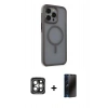 MARSİLYAN™- iPhone 15 Pro Max Kılıf Çekirdek Yansıma Prime - Siyah 3D Antistatik Hayalet Cam Ekran Koruyucu + PVD Metal Kamera Lens - GI