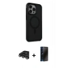 MARSİLYAN™- iPhone 15 Pro Max Kılıf Çekirdek Yansıma Prime - Siyah 3D Antistatik Hayalet Cam Ekran Koruyucu + Raze Metal Kamera Lens - TMGI