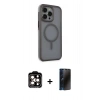 MARSİLYAN™- iPhone 15 Pro Max Kılıf Çekirdek Yansıma Prime - Siyah 3D Antistatik Hayalet Cam Ekran Koruyucu + PVD Metal Kamera Lens - TU