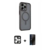 MARSİLYAN™- iPhone 15 Pro Max Kılıf Çekirdek Yansıma Prime - Siyah 3D Antistatik Hayalet Cam Ekran Koruyucu + PVD Metal Kamera Lens - GS