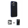 MARSİLYAN™- iPhone 15 Pro Max Kılıf Çekirdek Yansıma Prime - Siyah 3D Antistatik Hayalet Cam Ekran Koruyucu + PVD Metal Kamera Lens - GS