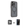 MARSİLYAN™- iPhone 15 Pro Max Kılıf Çekirdek Yansıma Prime - Siyah 3D Antistatik Hayalet Cam Ekran Koruyucu + PVD Metal Kamera Lens - SH