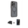 MARSİLYAN™- iPhone 15 Pro Max Kılıf Çekirdek Yansıma Prime - Siyah 3D Antistatik Hayalet Cam Ekran Koruyucu + Raze Metal Kamera Lens - TMGI