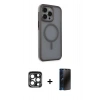 MARSİLYAN™- iPhone 15 Pro Max Kılıf Çekirdek Yansıma Prime - Siyah 3D Antistatik Hayalet Cam Ekran Koruyucu + PVD Metal Kamera Lens - LT