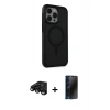 MARSİLYAN™- iPhone 15 Pro Max Kılıf Çekirdek Yansıma Prime - Siyah 3D Antistatik Hayalet Cam Ekran Koruyucu + Raze Metal Kamera Lens - SH