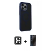 MARSİLYAN™- iPhone 15 Pro Max Kılıf Çekirdek Yansıma Prime - Siyah 3D Antistatik Hayalet Cam Ekran Koruyucu + PVD Metal Kamera Lens - SH