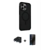 MARSİLYAN™- iPhone 15 Pro Max Kılıf Çekirdek Yansıma Prime - Siyah 3D Antistatik Hayalet Cam Ekran Koruyucu + Raze Metal Kamera Lens - LT