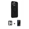 MARSİLYAN™- iPhone 15 Pro Max Kılıf Çekirdek Yansıma Prime - Siyah 3D Antistatik Hayalet Cam Ekran Koruyucu + PVD Metal Kamera Lens - GS