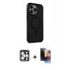 MARSİLYAN™- iPhone 15 Pro Max Kılıf Çekirdek Yansıma Prime - Siyah 3D Antistatik Mat Seramik Nano Ekran Koruyucu + PVD Metal Kamera Lens - GS