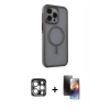 MARSİLYAN™- iPhone 15 Pro Max Kılıf Çekirdek Yansıma Prime - Siyah 3D Antistatik Mat Seramik Nano Ekran Koruyucu + PVD Metal Kamera Lens - GS