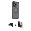 MARSİLYAN™- iPhone 15 Pro Max Kılıf Çekirdek Yansıma Prime - Siyah 3D Antistatik Mat Seramik Nano Ekran Koruyucu + Lacivert Raze Metal Kamera Lens