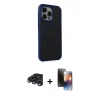 MARSİLYAN™- iPhone 15 Pro Max Kılıf Çekirdek Yansıma Prime - Siyah 3D Antistatik Mat Seramik Nano Ekran Koruyucu + Lacivert Raze Metal Kamera Lens