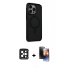 MARSİLYAN™- iPhone 15 Pro Max Kılıf Çekirdek Yansıma Prime - Siyah 3D Antistatik Mat Seramik Nano Ekran Koruyucu + PVD Metal Kamera Lens - SH