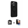 MARSİLYAN™- iPhone 15 Pro Max Kılıf Çekirdek Yansıma Prime - Siyah 3D Antistatik Mat Seramik Nano Ekran Koruyucu + PVD Metal Kamera Lens - TU