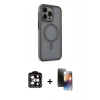 MARSİLYAN™- iPhone 15 Pro Max Kılıf Çekirdek Yansıma Prime - Siyah 3D Antistatik Mat Seramik Nano Ekran Koruyucu + PVD Metal Kamera Lens - TU