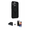 MARSİLYAN™- iPhone 15 Pro Max Kılıf Çekirdek Yansıma Prime - Siyah 3D Antistatik Mat Seramik Nano Ekran Koruyucu + Lacivert Raze Metal Kamera Lens