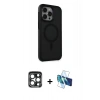 MARSİLYAN™- iPhone 15 Pro Max Kılıf Çekirdek Yansıma Prime - Siyah 3D Antistatik Seramik Nano Ekran Koruyucu + PVD Metal Kamera Lens - LT