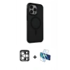 MARSİLYAN™- iPhone 15 Pro Max Kılıf Çekirdek Yansıma Prime - Siyah 3D Antistatik Seramik Nano Ekran Koruyucu + PVD Metal Kamera Lens - GS