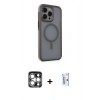 MARSİLYAN™- iPhone 15 Pro Max Kılıf Çekirdek Yansıma Prime - Siyah Bilvis 0.18mm Plus Cam Ekran Koruyucu + PVD Metal Kamera Lens - GS