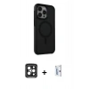 MARSİLYAN™- iPhone 15 Pro Max Kılıf Çekirdek Yansıma Prime - Siyah Bilvis 0.18mm Plus Cam Ekran Koruyucu + Siyah PVD Metal Kamera Lens