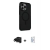 MARSİLYAN™- iPhone 15 Pro Max Kılıf Çekirdek Yansıma Prime - Siyah Bilvis 0.18mm Plus Cam Ekran Koruyucu + Raze Metal Kamera Lens - SH