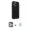 MARSİLYAN™- iPhone 15 Pro Max Kılıf Çekirdek Yansıma Prime - Siyah Bilvis 0.18mm Plus Cam Ekran Koruyucu + PVD Metal Kamera Lens - GS