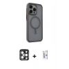 MARSİLYAN™- iPhone 15 Pro Max Kılıf Çekirdek Yansıma Prime - Siyah Bilvis 0.18mm Plus Cam Ekran Koruyucu + PVD Metal Kamera Lens - LT