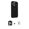 MARSİLYAN™- iPhone 15 Pro Max Kılıf Çekirdek Yansıma Prime - Siyah Bilvis 0.18mm Plus Cam Ekran Koruyucu + PVD Metal Kamera Lens - TU