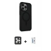 MARSİLYAN™- iPhone 15 Pro Max Kılıf Çekirdek Yansıma Prime - Siyah Bilvis 0.18mm Plus Cam Ekran Koruyucu + PVD Metal Kamera Lens - GI