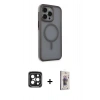 MARSİLYAN™- iPhone 15 Pro Max Kılıf Çekirdek Yansıma Prime - Siyah Bilvis 3D Cam Ekran Koruyucu + PVD Metal Kamera Lens - SH