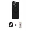 MARSİLYAN™- iPhone 15 Pro Max Kılıf Çekirdek Yansıma Prime - Siyah Bilvis 3D Cam Ekran Koruyucu + PVD Metal Kamera Lens - TU