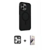 MARSİLYAN™- iPhone 15 Pro Max Kılıf Çekirdek Yansıma Prime - Siyah Bilvis 3D Mat Cam Ekran Koruyucu + PVD Metal Kamera Lens - GS