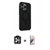MARSİLYAN™- iPhone 15 Pro Max Kılıf Çekirdek Yansıma Prime - Siyah Bilvis 3D Mat Cam Ekran Koruyucu + PVD Metal Kamera Lens - TU