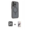 MARSİLYAN™- iPhone 15 Pro Max Kılıf Çekirdek Yansıma Prime - Siyah Bilvis 3D Mat Cam Ekran Koruyucu + Siyah PVD Metal Kamera Lens