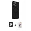 MARSİLYAN™- iPhone 15 Pro Max Kılıf Çekirdek Yansıma Prime - Siyah Bilvis 3D Mat Cam Ekran Koruyucu + Siyah PVD Metal Kamera Lens