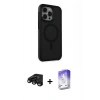MARSİLYAN™- iPhone 15 Pro Max Kılıf Çekirdek Yansıma Prime - Siyah Bilvis 5in1 3D Magic Cam Ekran Koruyucu + Siyah Raze Metal Kamera Lens